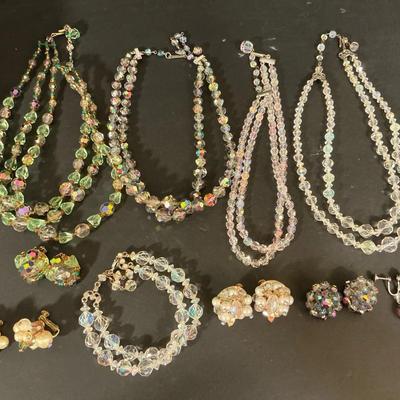 Vintage Aurora Borealis Necklaces, Bracelet And Earrings 