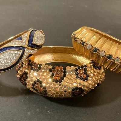 Set Of Three Vintage Sapphire And Animal Print Style Bangles 
