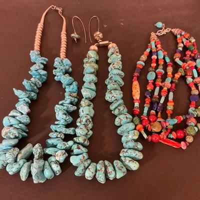 Sterling Silver With Turquoise And Multi stone Necklaces 