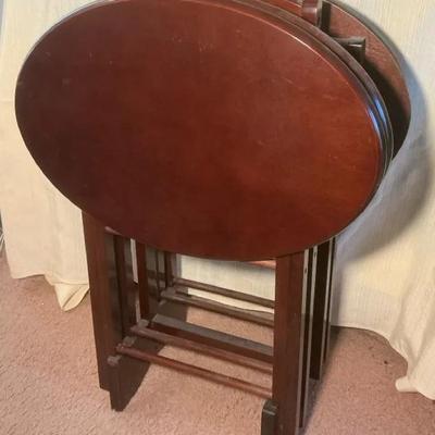 Vintage Dark Finish TV Trays w/ Stand