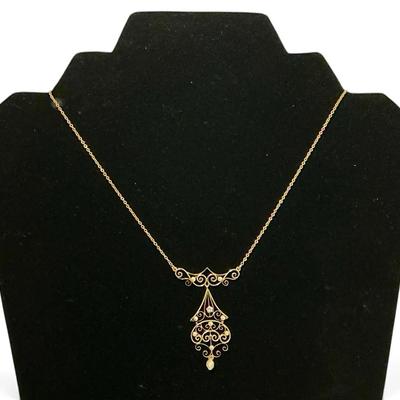 14k Gold Victorian Pearl Diamond Lavalier (4.64 Grams) 