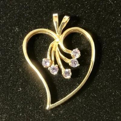 14k Gold Light Purple Stone Heart Slide Pendant (3.39 Grams)