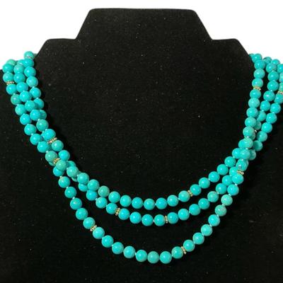 14k Gold Triple Strand Turquoise Necklace (17 Inch)