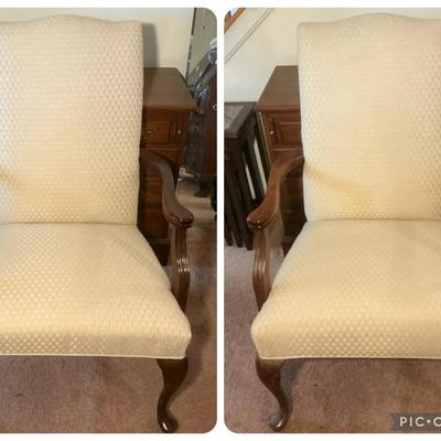 Feather Stitch Ivory Upholstered Vintage Armchairs