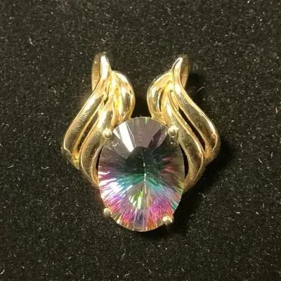 14k Gold Mystic Topaz Slide Pendant 
