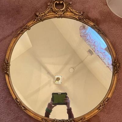 Ornate Gold Circular Wood Frame Wall Mirror