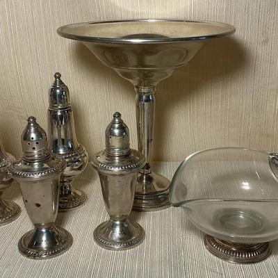 Weighted Sterling Shakers, Pedestal Dish, Glass Dish