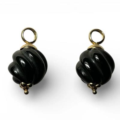 14k Gold Onyx Hoop Earring Charms 