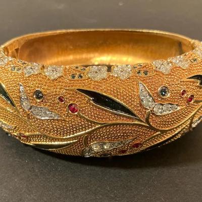 Johnathan Mazer Enameled And Rhinestone Bangle 