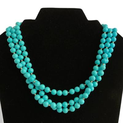 14k Gold Toggle Clasp Turquoise Triple Strand Necklace (19 Inch)