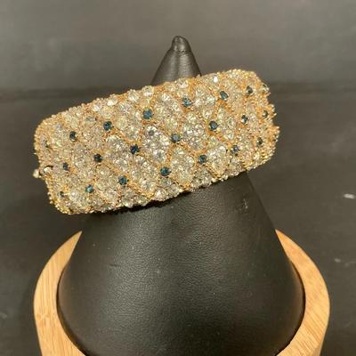 Joseph Mazer Rhinestone And Sapphire Tone Bangle Bracelet 
