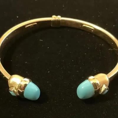 14k Gold Turquoise Piaget Open Bangle Bracelet (11 Grams Total)