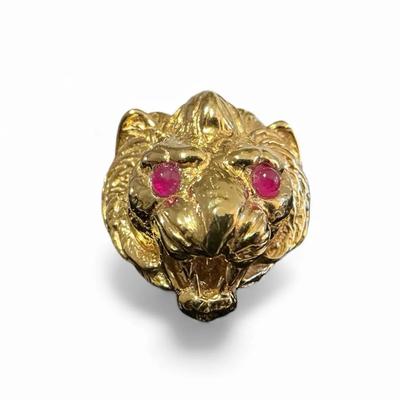14k Gold Ruby Eye Lion Slide Pendant (15.98 Grams)