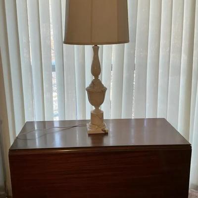 Vintage Drop Leaf Claw Foot Pedestal Table & Marble Lamp