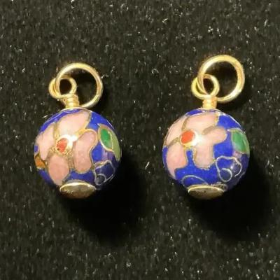 14k Gold Cloisonné Ball Hoop Charms 