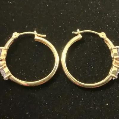 14k Gold Tanzanite Small Hoop Earrings (2.71 Grams)
