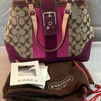 Coach Signature Suede Canvas Satchel Carryall W Dust Cover
