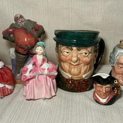 Royal Doulton Mugs & Figures Mr. Pickwick, Night Watchman, Falstaff, Bo Peep, Peggy