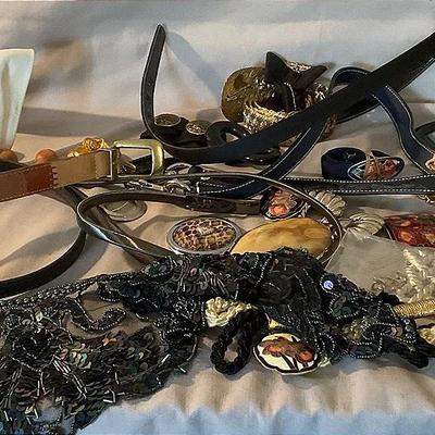 Assorted Belts, Pins, And More