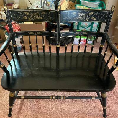 Tell City Chair Co. Black Gold Floral Painted Bench