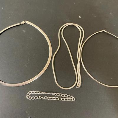 Sterling Silver Omega Chains, Rope Chain And Charm Bracelet 