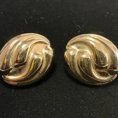 14k Gold Swirl Clip-On Post Earrings (8 Grams)