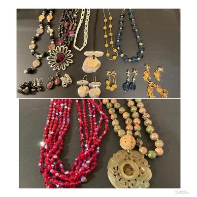 Costume Jewelry Including Jasper, German Crystals, Sterling, 