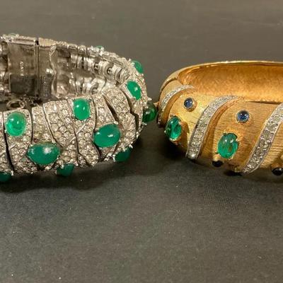 Joseph Mazer And Ciner Vintage Emerald Rhinestone Style Bangles 