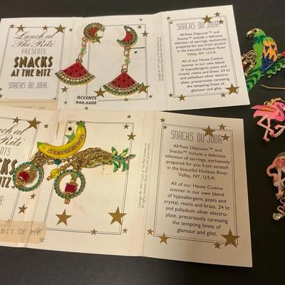 Snacks At The Ritz Birds And Fruit Themed Earrings 