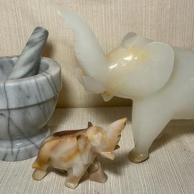 Onyx Stone Elephants, & Mortar & Pestle
