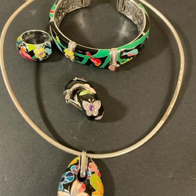 Belle Etoile Butterfly Kisses Enameled Sterling Jewelry With Pave Set Stones 