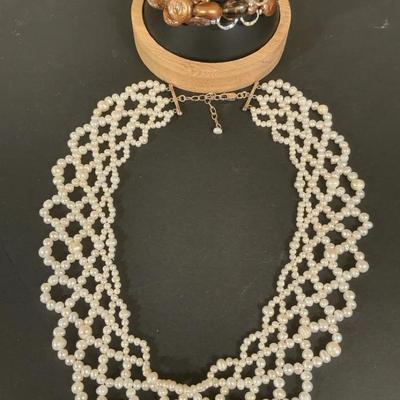 Silpada Pearl Collar Necklace And Brown Tone Beaded Bracelet 