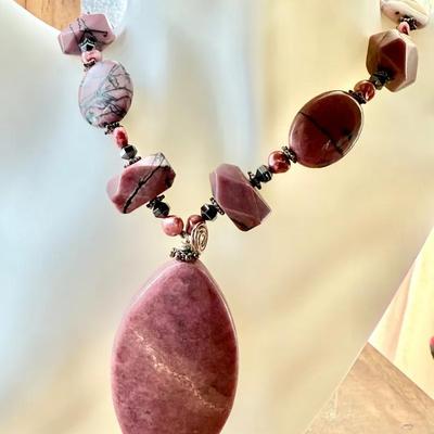Pretty In Pink & Black: Pink with Black Marbling Stone Necklace