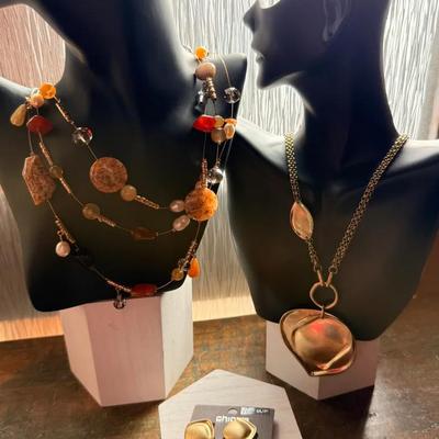Chico Jewelry Set Of Three; Two Necklaces and Pair of Earrings