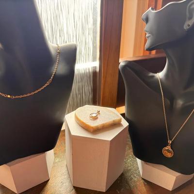 14k Gold Necklaces With Monet Gold-tone Chain & 2 Pendants 