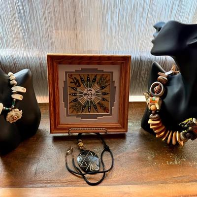 Dripping In Culture:Navajo Sand Painting With Stone & Wood Necklaces