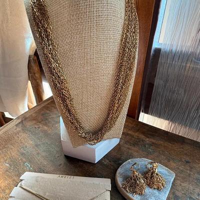 A Touch of Elegance In Gold-tone; Strand Necklace with Matching Earrings & Anklets