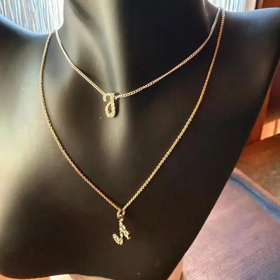 Silver And Gold Chains with Two 925 Pendants With Rhinestones 