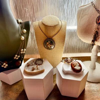 Old World Charm Jewelry Set; Necklaces, Pins, and Earrings