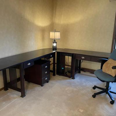 Dark Wood Three Part Corner Desk 