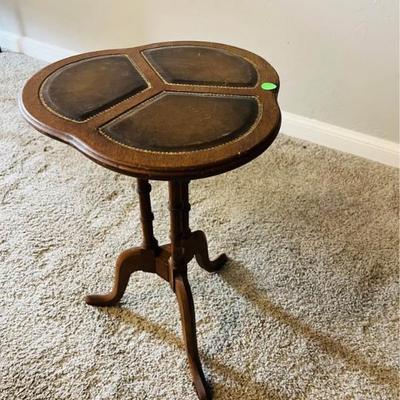 Vintage Wood Pedestal Side Table with Inlaid Top
