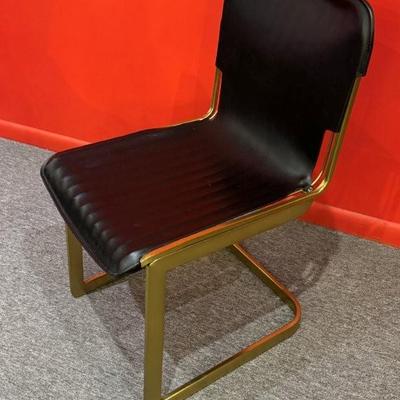 Lenny Kravitz for CB2 Black Leather and Brass Dining or Accent Chair, 19” x 20” x 32”