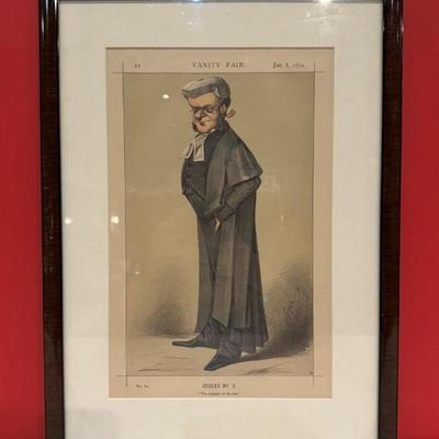 Antique Vanity Fair chromolithograph Jan 8, 1870, No. 62 "The Majesty of the Law" Judges No. 3, Chief Justice Bovill,...