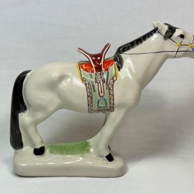 Vintage Porcelain horse figurine, hand painted, Mongolia, 9” x 6 1/2”