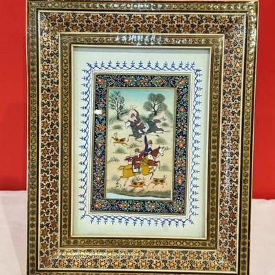 Persian Khatam watercolor painting and frame, 8” x 10”