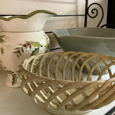 Beautiful Porcelain Pitcher, Bowl & Bread Warmer