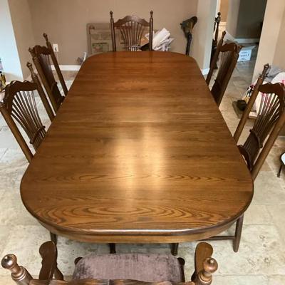 Solid Oak Dining Room Table With Six Chairs