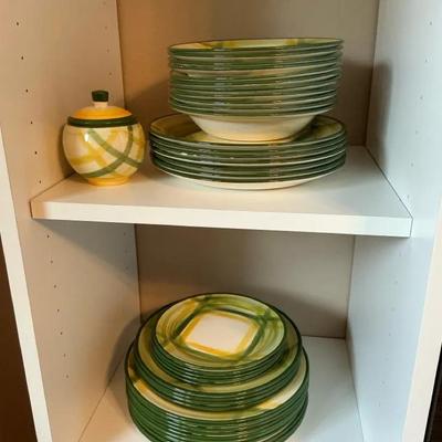 Vernonware Yellow And Green Gingham Dishware Incomplete
