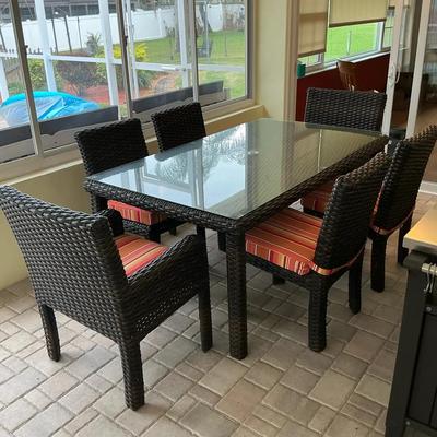 Woven Outdoor Table W/ 7 Chairs