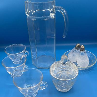 BK157 Clear Glass Pitcher And Punch Cups
